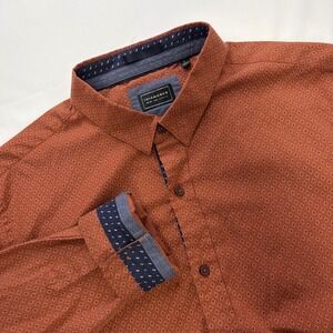 7 Diamonds Mens Heart and Soul Button Up Shirt Rust Diamond Print Stretch Large